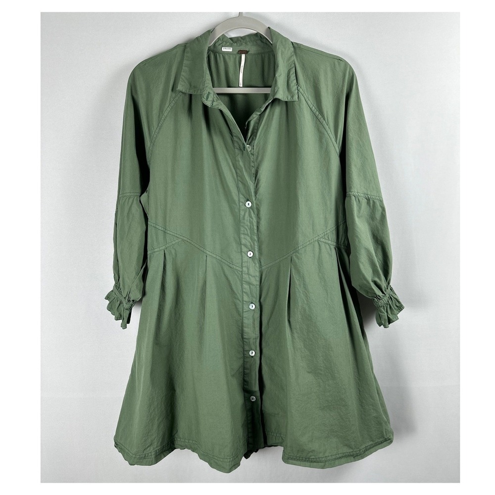 Free People Hannah Poplin Mini Dress Small Green Cotton Boho Coastal Cottagecore
